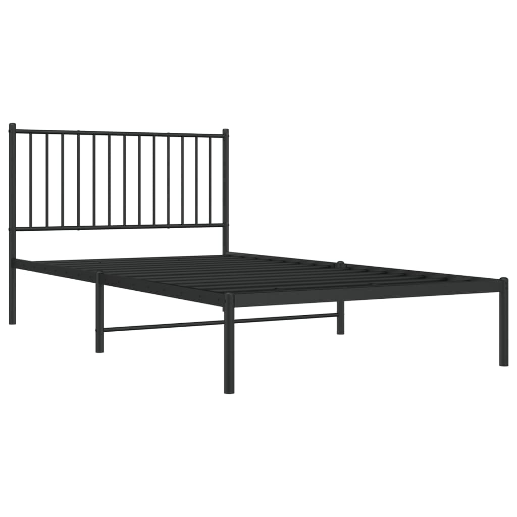 Metal Bed Frame without Mattress Black With headboard 107 cm 203 cm