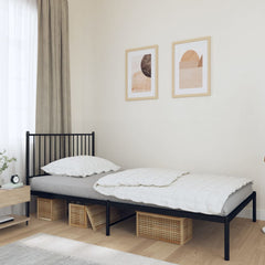 Metal Bed Frame without Mattress Black With headboard 107 cm 203 cm