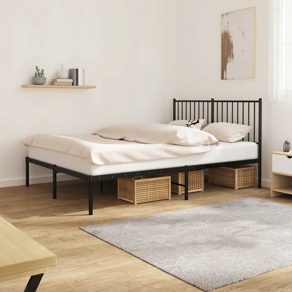 vidaXL Metal Bed Frame without Mattress Black with Headboard