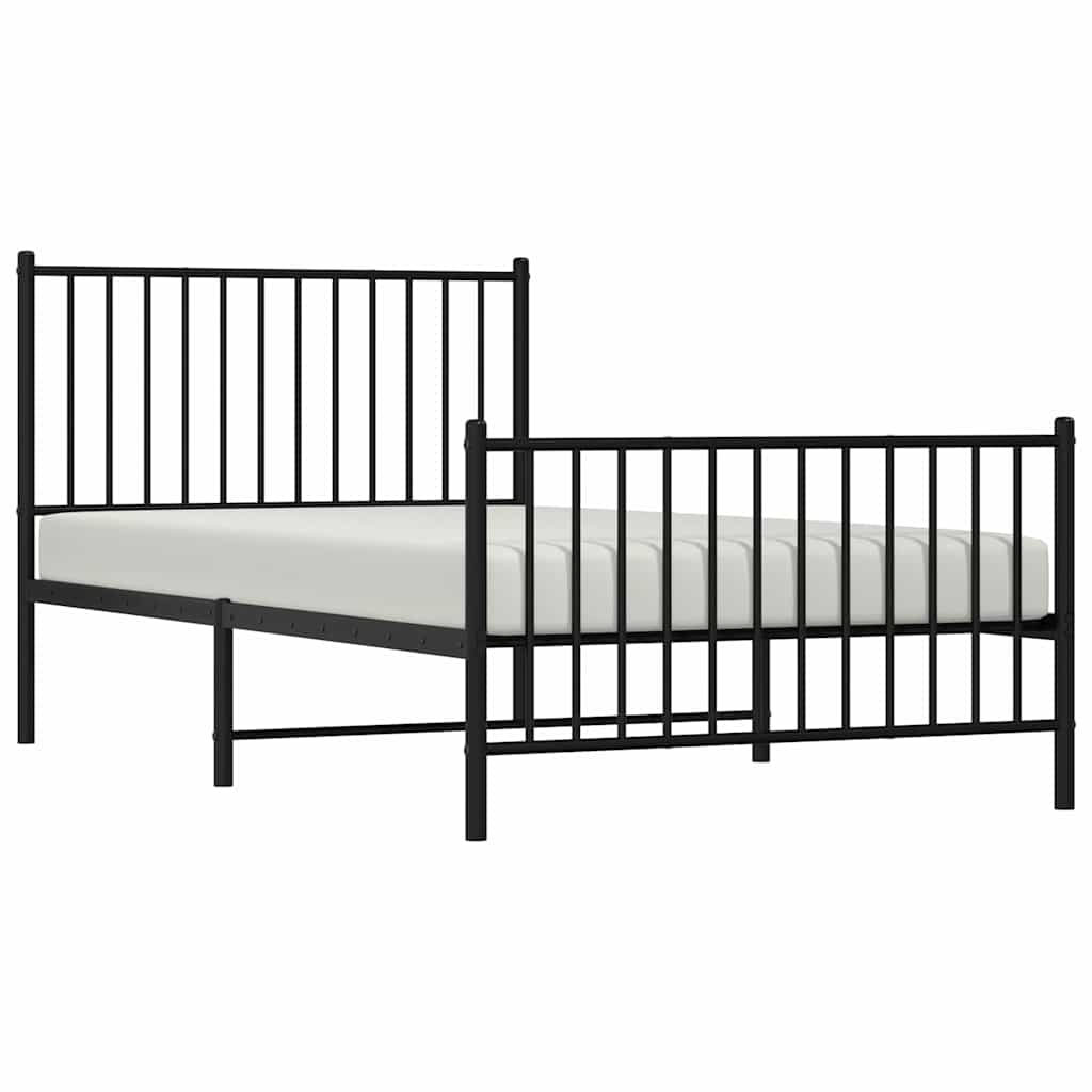 vidaXL Metal Bed Frame without Mattress with Footboard Black 100x190cm 5