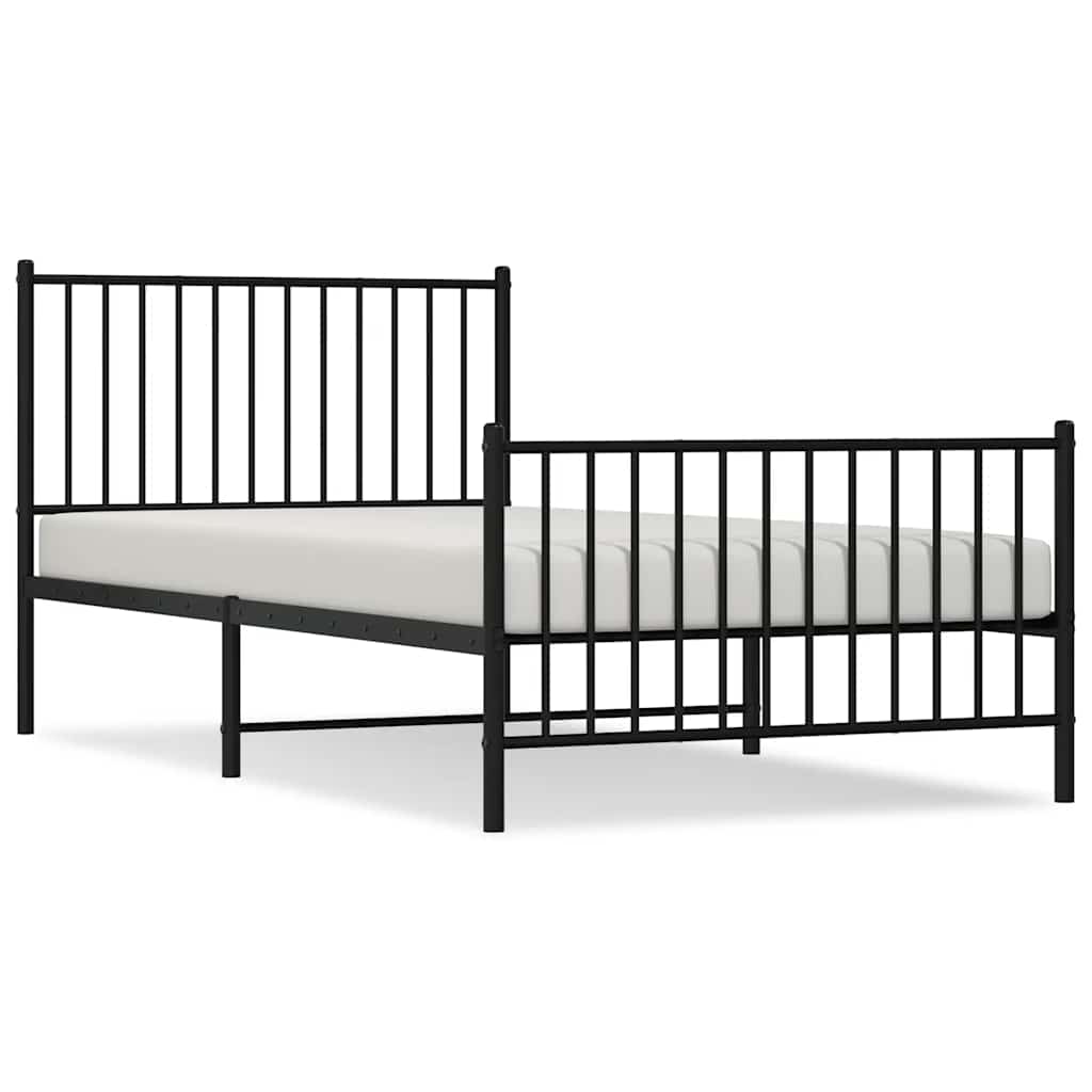 vidaXL Metal Bed Frame without Mattress with Footboard Black 100x200cm 2