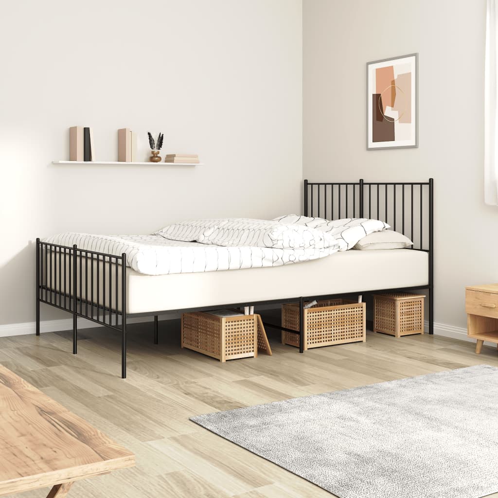 vidaXL Metal Bed Frame without Mattress with Footboard Black with Headboard & Footboard