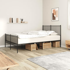 vidaXL Metal Bed Frame without Mattress with Footboard Black with Headboard & Footboard