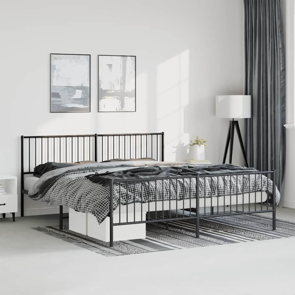 vidaXL Metal Bed Frame without Mattress with Footboard Black with Headboard & Footboard
