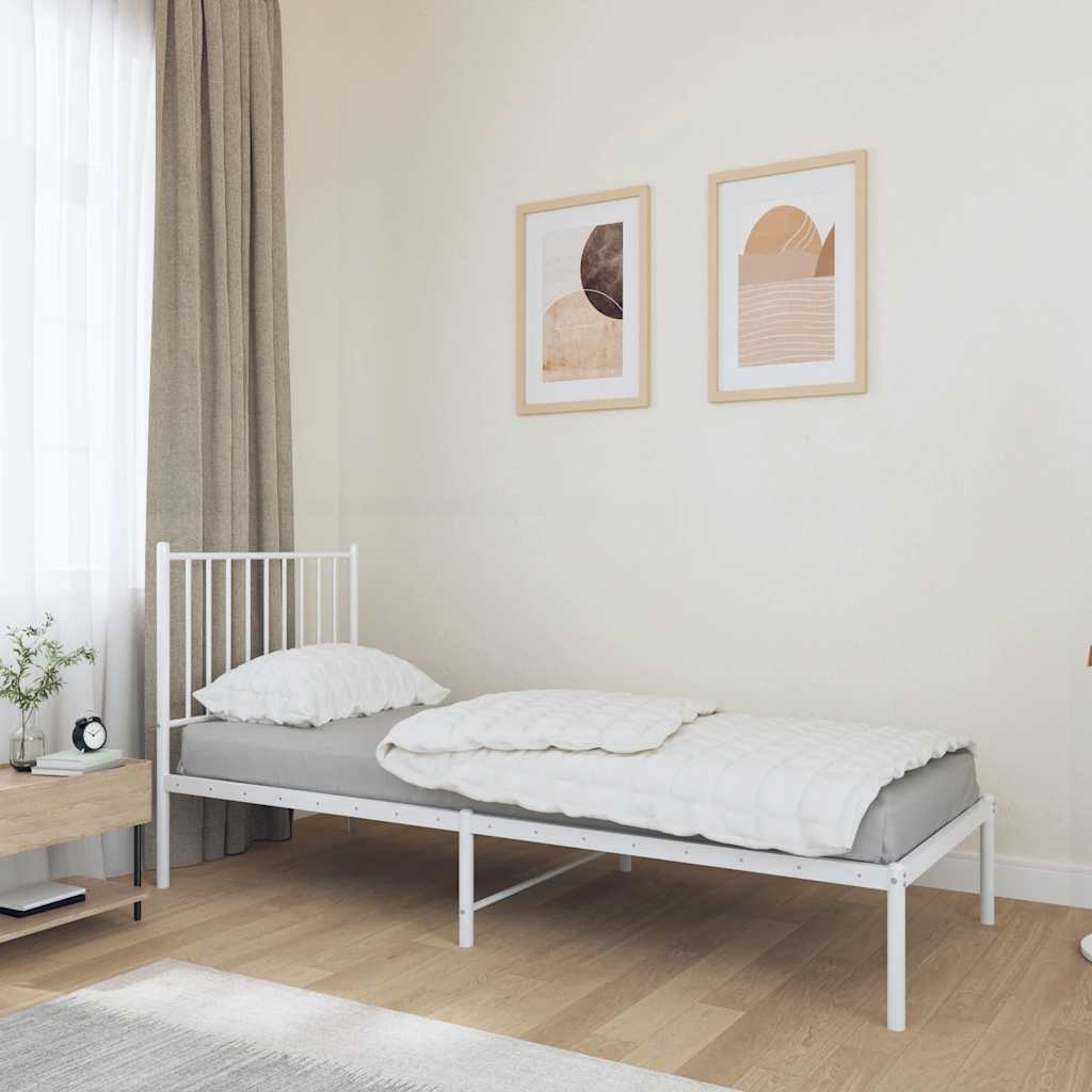 vidaXL Metal Bed Frame without Mattress with Headboard White 75x190cm 1