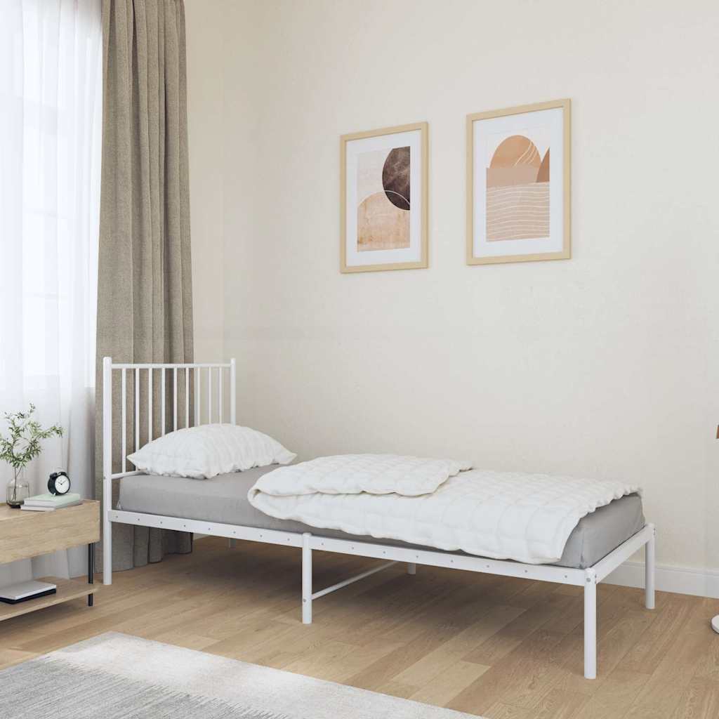 Metal Bed Frame without Mattress White With headboard 80 cm 200 cm