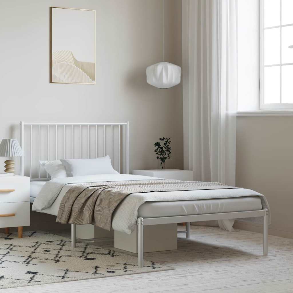 vidaXL Metal Bed Frame without Mattress White with Headboard