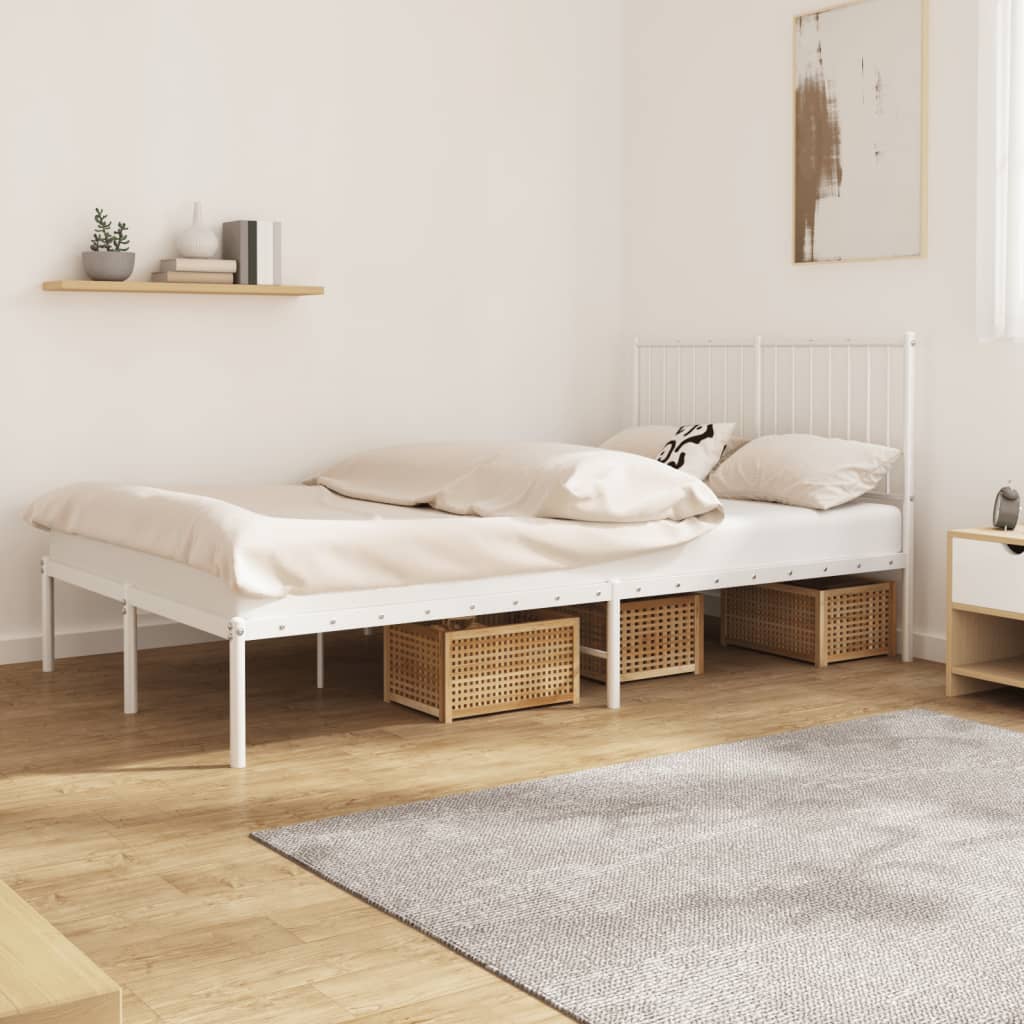Metal Bed Frame without Mattress White With headboard 120 cm 190 cm