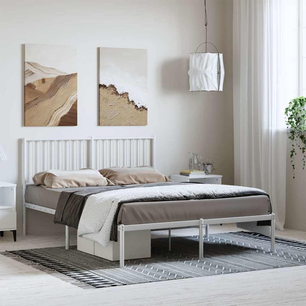 vidaXL Metal Bed Frame without Mattress White with Headboard