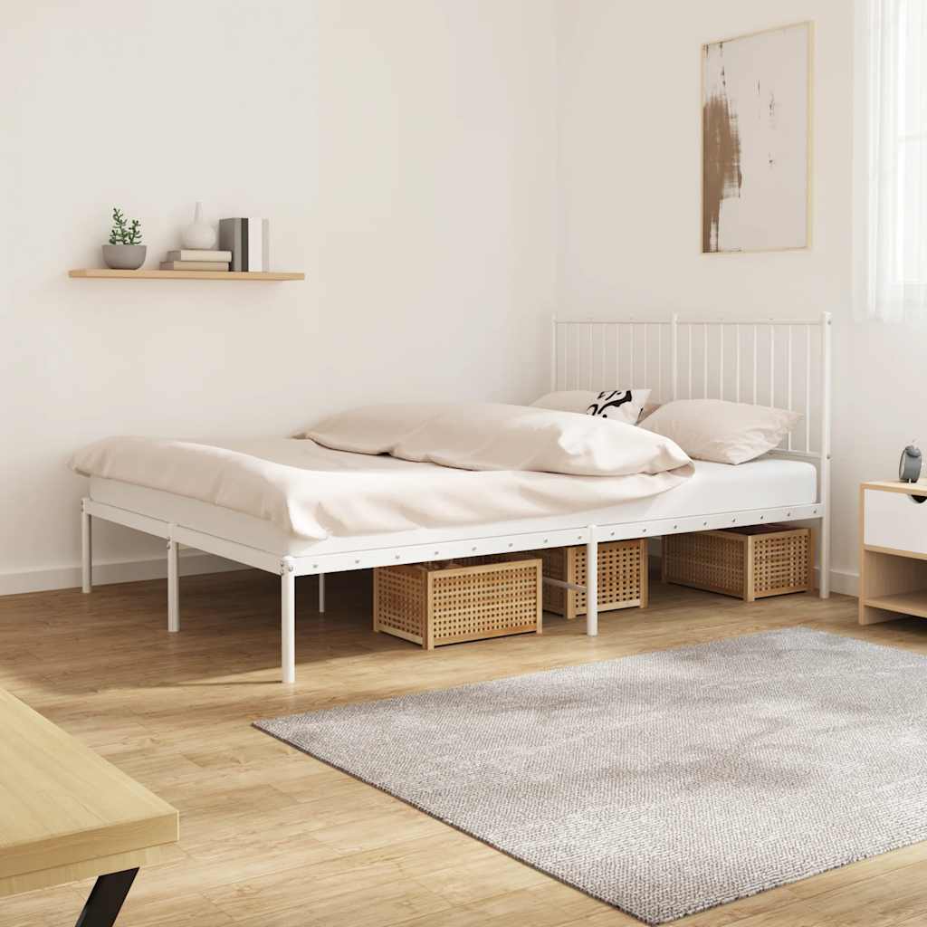 vidaXL Metal Bed Frame without Mattress White with Headboard