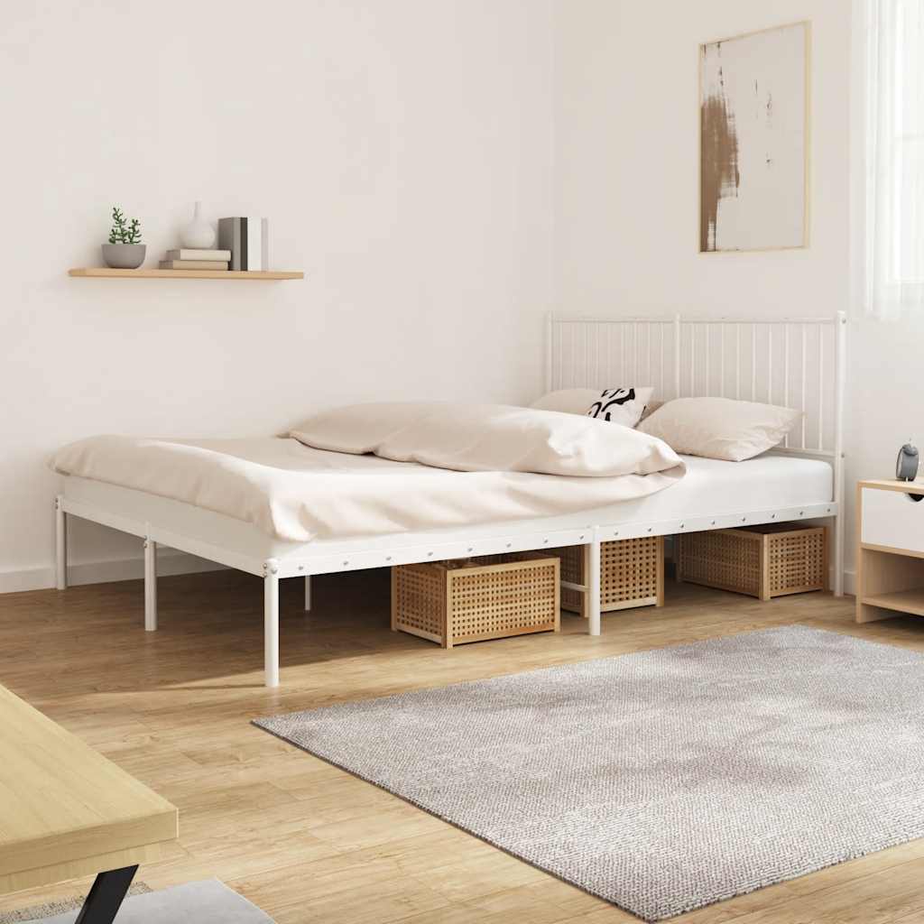 vidaXL Metal Bed Frame without Mattress White with Headboard