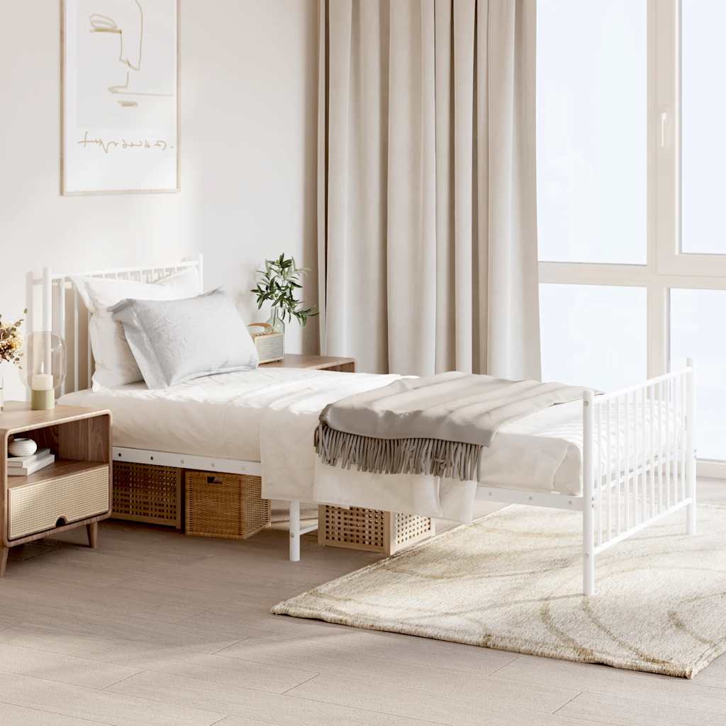 vidaXL Metal Bed Frame without Mattress with Footboard White 90x200cm 1