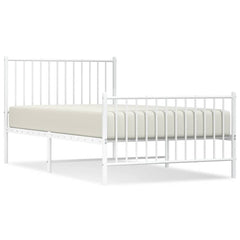 vidaXL Metal Bed Frame without Mattress with Footboard White 100x190cm 2
