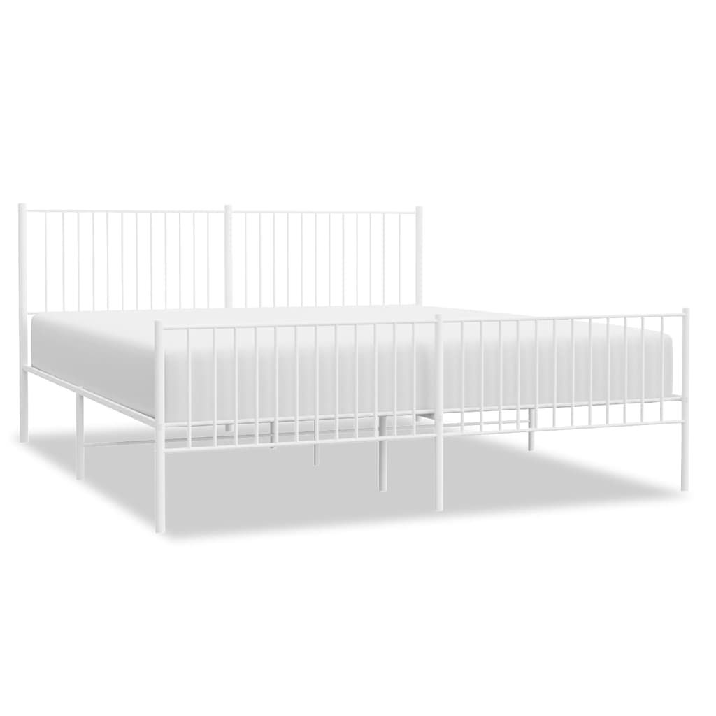 vidaXL Metal Bed Frame without Mattress with Footboard White 193x203cm 2
