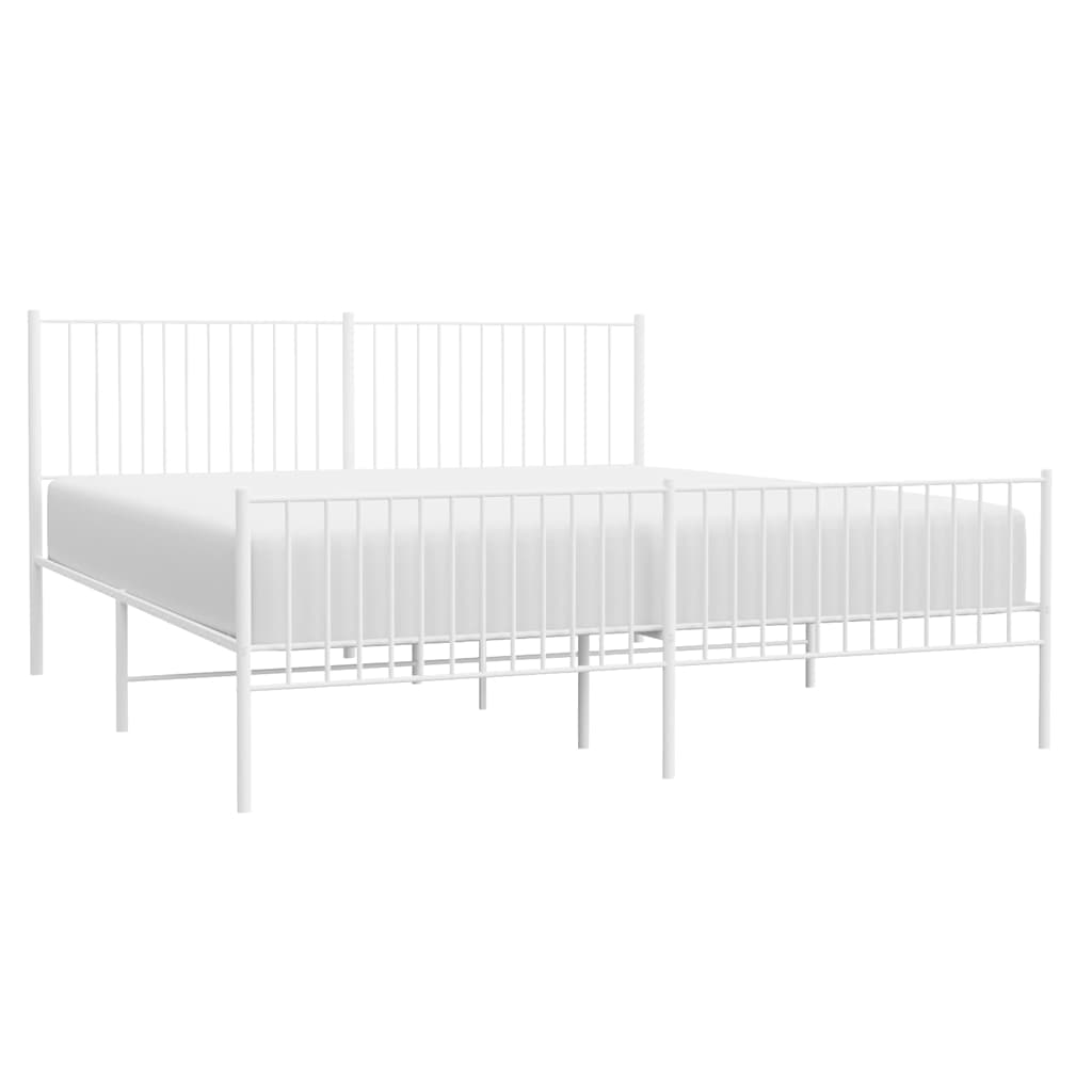 vidaXL Metal Bed Frame without Mattress with Footboard White 193x203cm 5