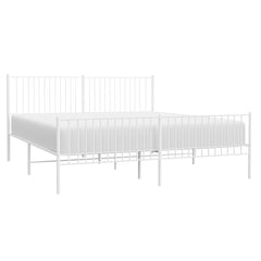 vidaXL Metal Bed Frame without Mattress with Footboard White 193x203cm 5