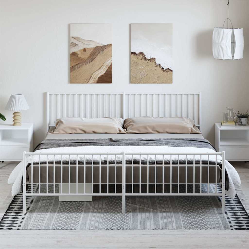 vidaXL Metal Bed Frame without Mattress with Footboard White 193x203cm 1