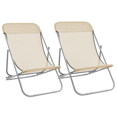 vidaXL Folding Beach Chairs 2 pcs Cream Textilene&Powder-coated Steel 2