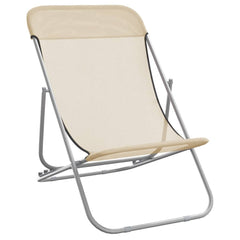 vidaXL Folding Beach Chairs 2 pcs Cream Textilene&Powder-coated Steel 3