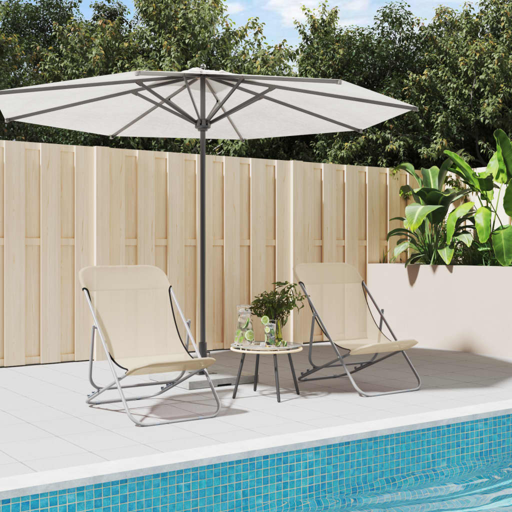 vidaXL Folding Beach Chairs 2 pcs Cream Textilene&Powder-coated Steel 1