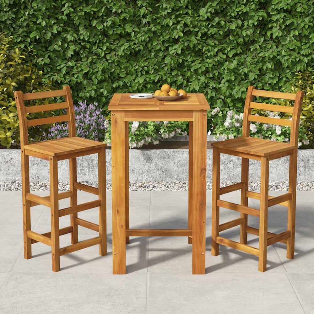 5 Piece Garden Bar Set Solid Wood Acacia 60 cm table length Bar chairs with backrest 2