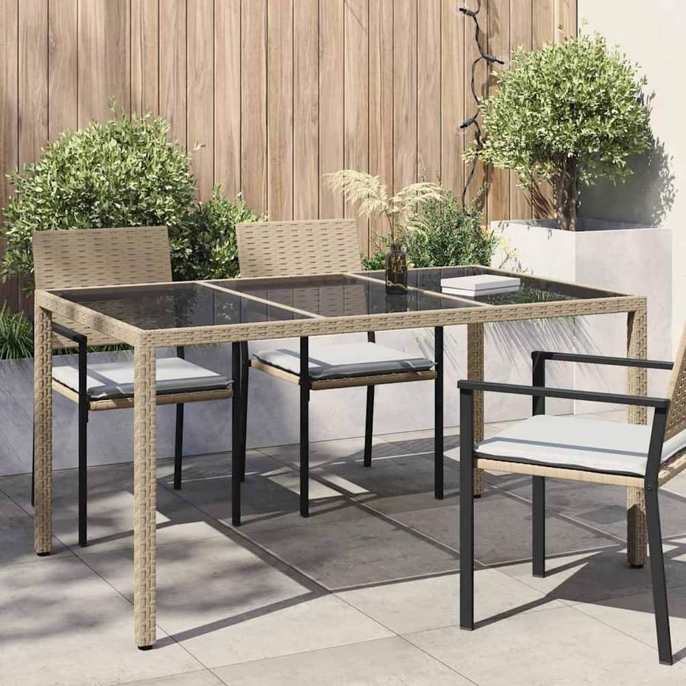 Garden Table Grey 150 x 90 x 75 cm Poly Rattan Beige and black