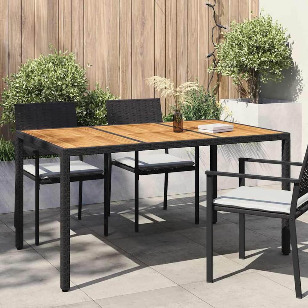 Garden Table Grey 150 x 90 x 75 cm Poly Rattan Black and natural