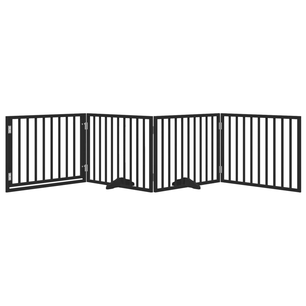 Dog Gate Foldable Panels 160 cm Poplar Wood Width 80 cm Black 60 cm 4