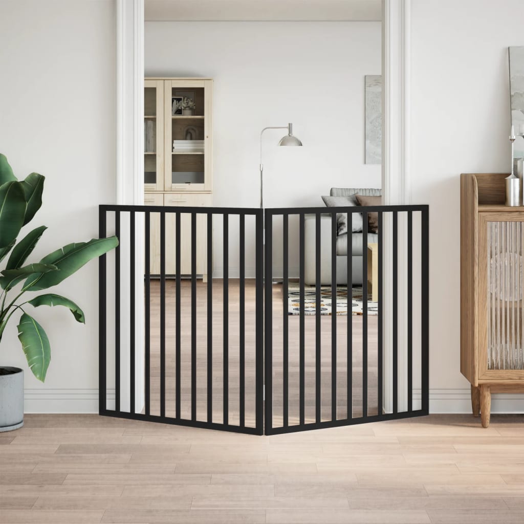 vidaXL Dog Gate Foldable 2 Panels Black 160 cm Poplar Wood 3