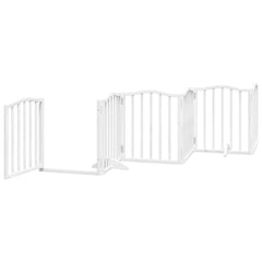 vidaXL Dog Gate with Door Foldable 6 Panels White 300 cm Poplar Wood 4