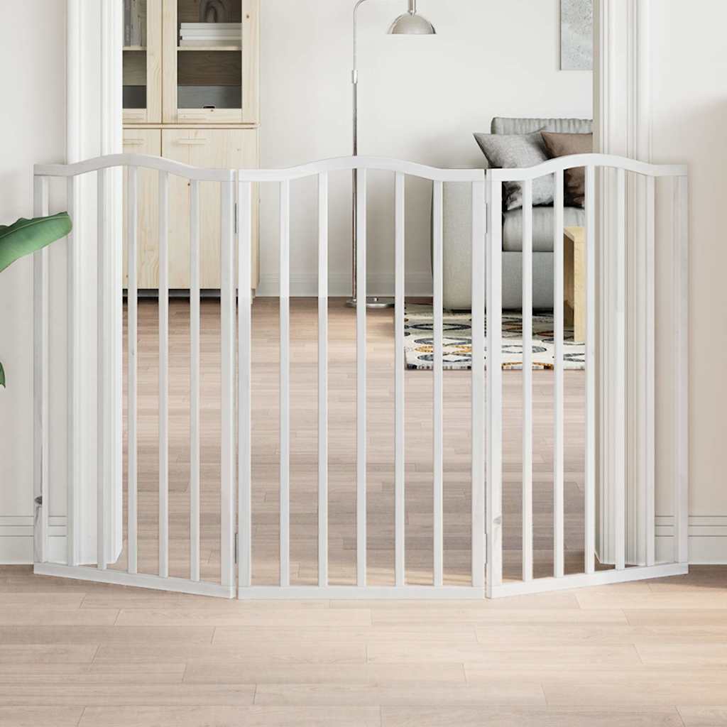 vidaXL Dog Gate Foldable 3 Panels White 150 cm Poplar Wood 1