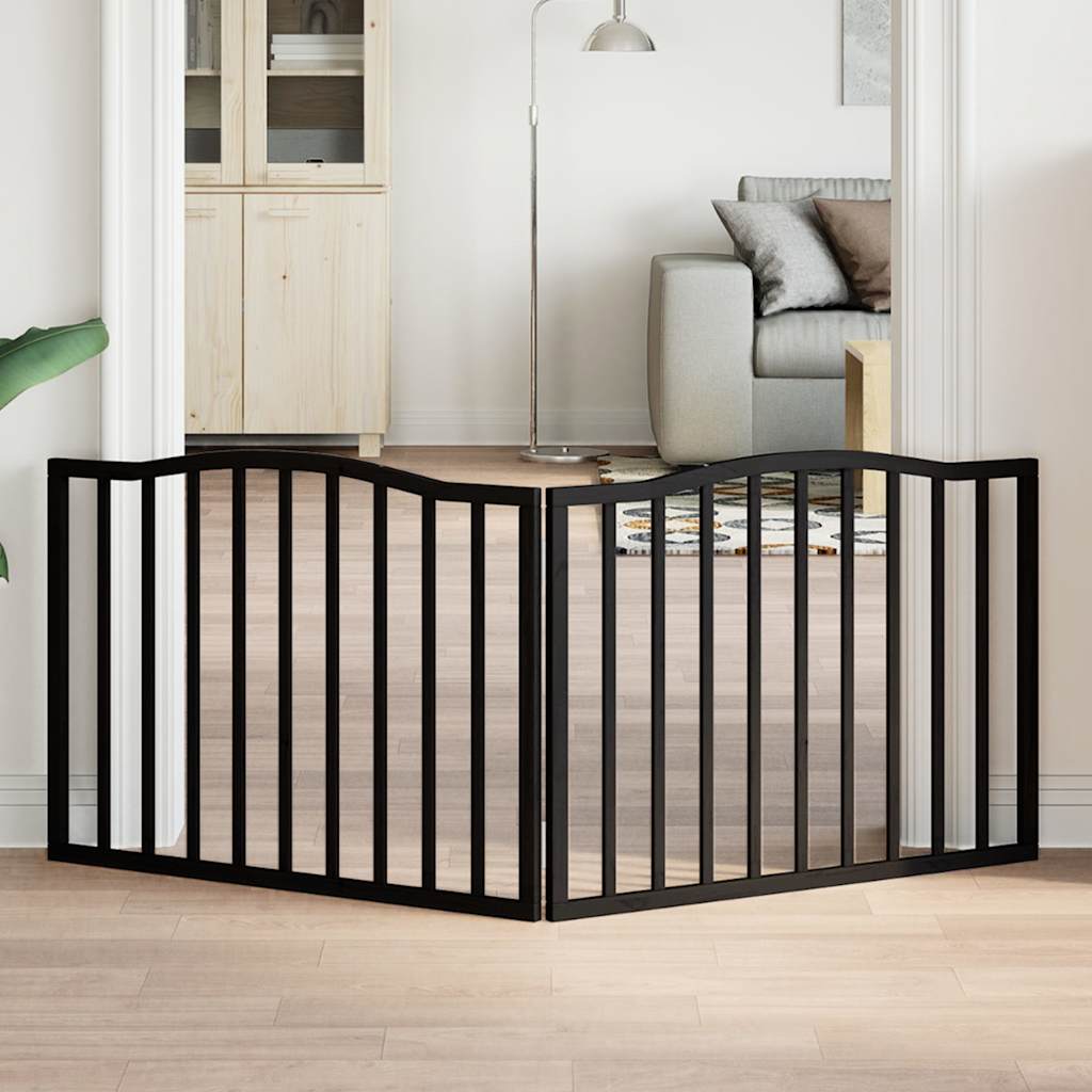 vidaXL Dog Gate Foldable 2 Panels Black 160 cm Poplar Wood 1