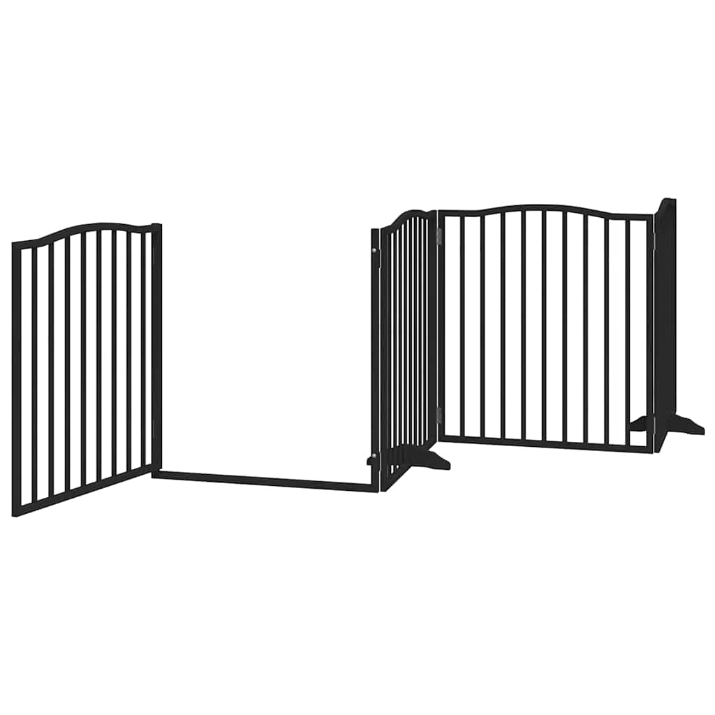 vidaXL Dog Gate with Door Foldable 4 Panels Black 320 cm Poplar Wood 4