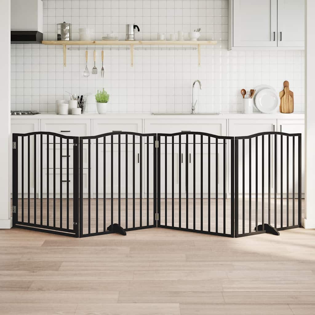 vidaXL Dog Gate with Door Foldable 4 Panels Black 320 cm Poplar Wood 1