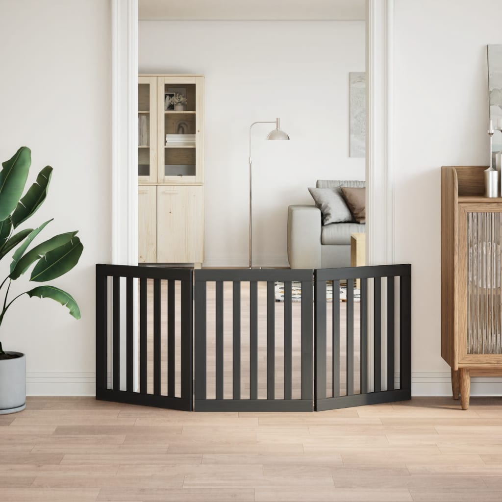 vidaXL Dog Gate Foldable 3 Panels Black 150 cm Poplar Wood 3