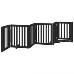 vidaXL Dog Gate with Door Foldable 6 Panels Black 300 cm Poplar Wood 6