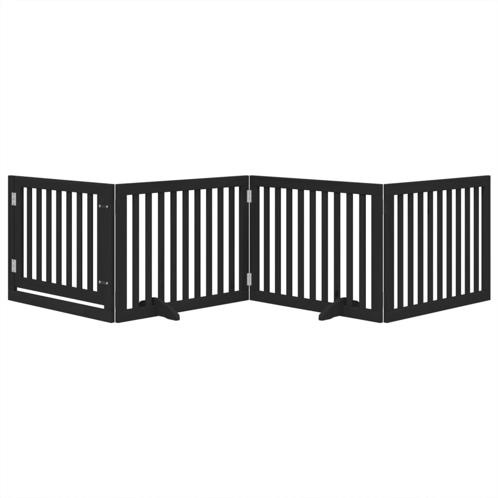 vidaXL Dog Gate with Door Foldable 4 Panels Black 320 cm Poplar Wood 3