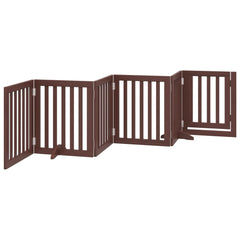 vidaXL Dog Gate with Door Foldable 6 Panels Brown 300 cm Poplar Wood 6