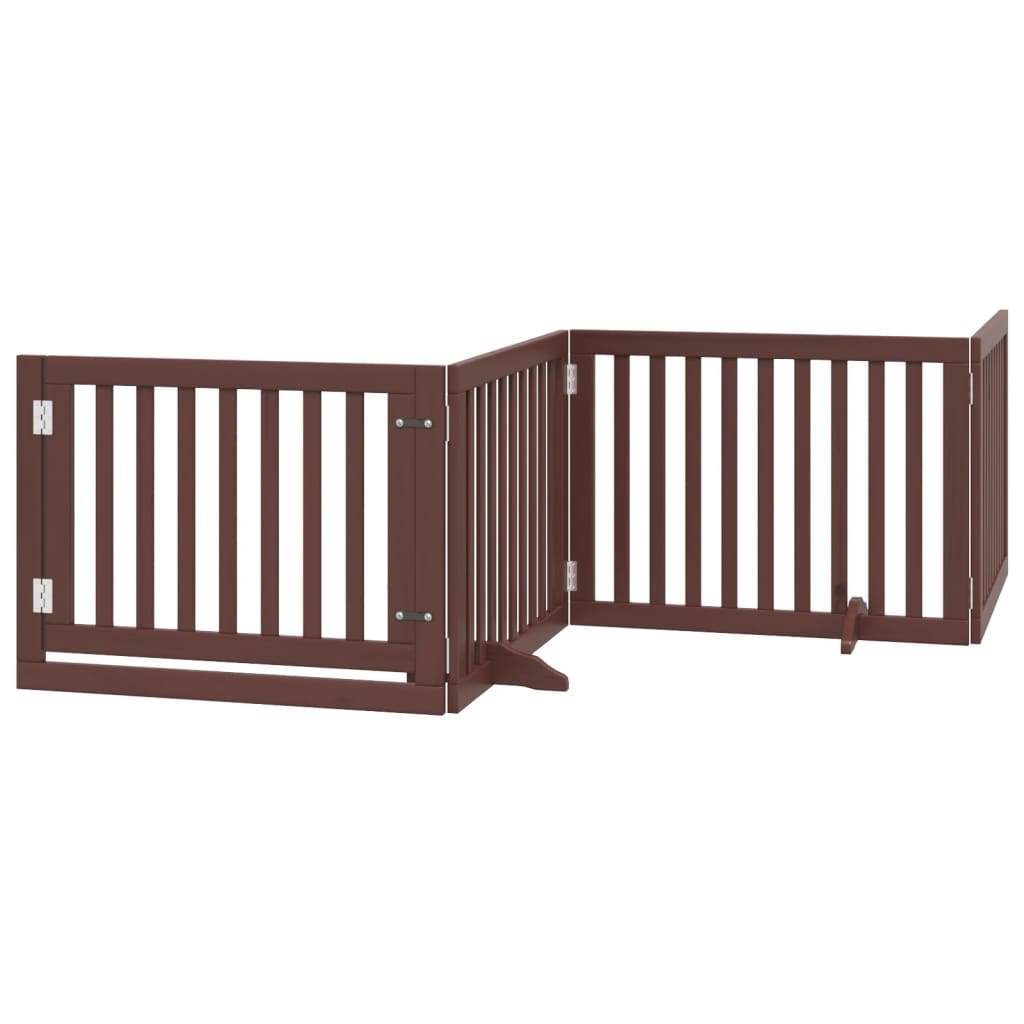 vidaXL Dog Gate with Door Foldable 4 Panels Brown 320 cm Poplar Wood 2