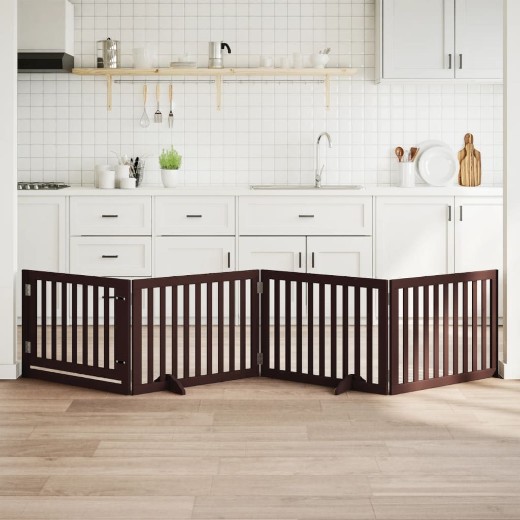 Dog Gate Foldable Panels 160 cm Poplar Wood Width 80 cm Brown 60 cm 4