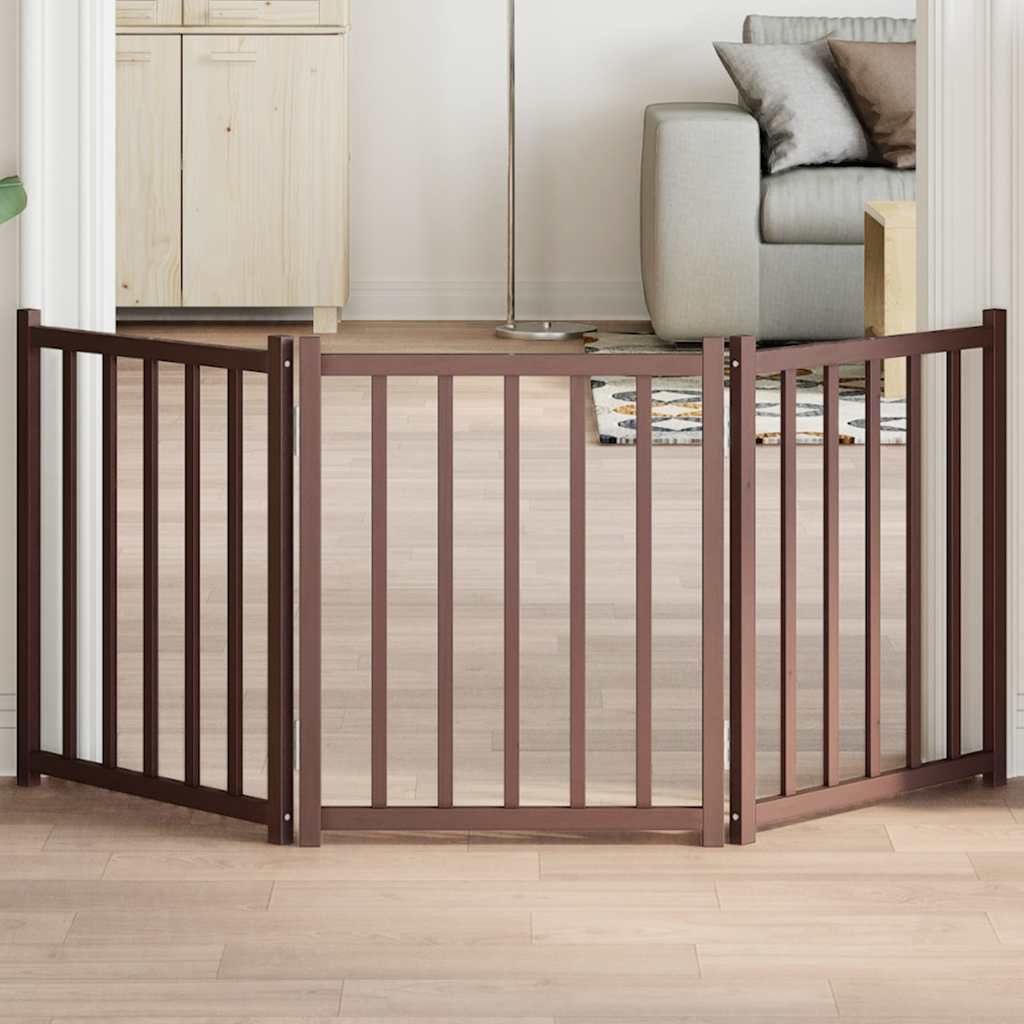 vidaXL Dog Gate Foldable 3 Panels Brown Oak 150 cm Solid Wood Fir 1