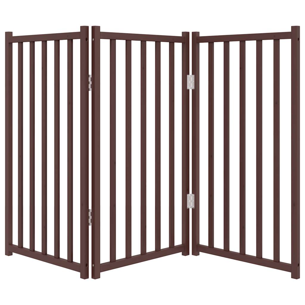 vidaXL Dog Gate Foldable 3 Panels Brown Oak 150 cm Solid Wood Fir 4