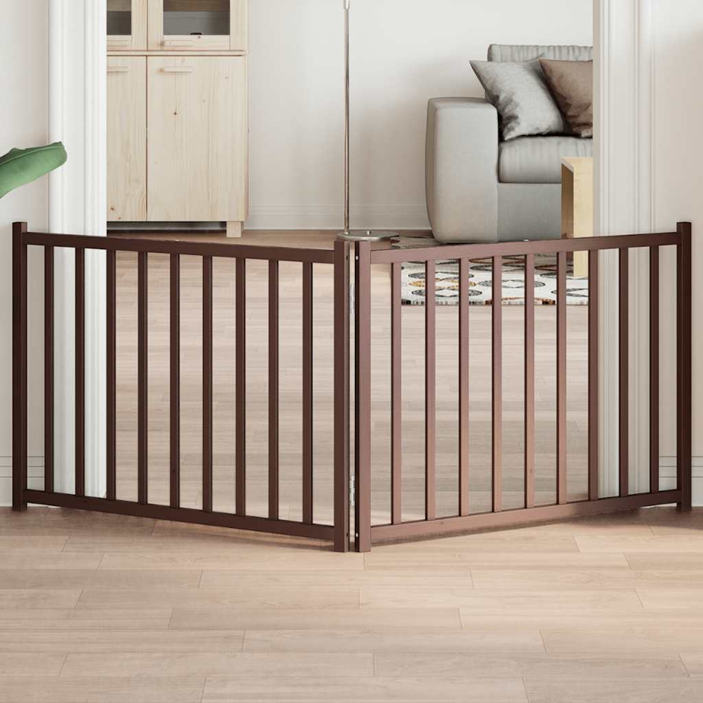 vidaXL Dog Gate Foldable 2 Panels Brown Oak 160 cm Solid Wood Fir 1