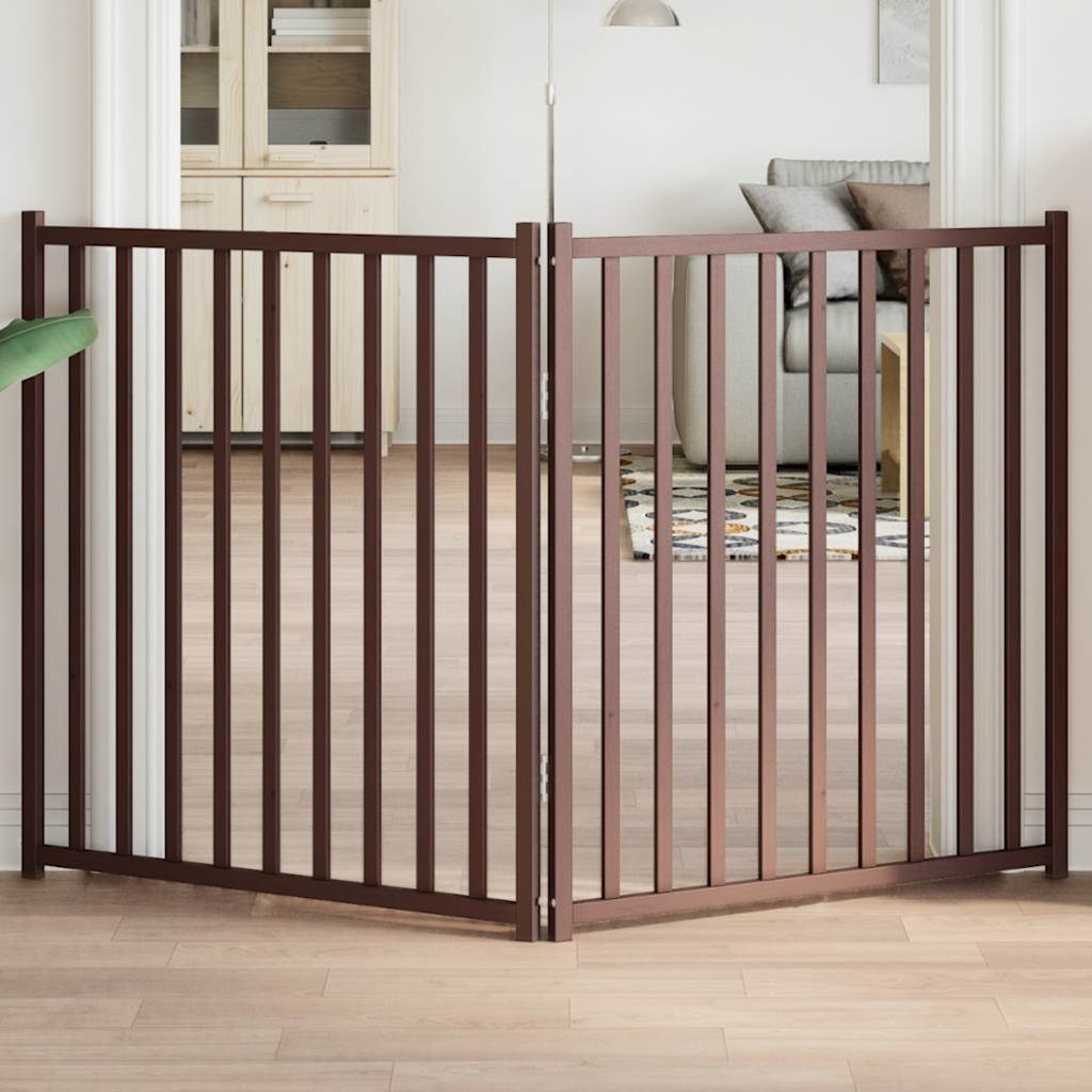 vidaXL Dog Gate Foldable 2 Panels Brown Oak 160 cm Solid Wood Fir 1