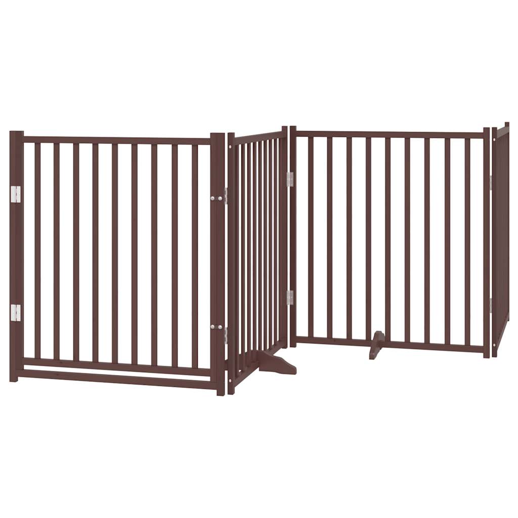 vidaXL Dog Gate with Door Foldable 4 Panels Brown Oak 320 cm Solid Wood Fir 2