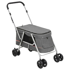 Folding Dog Stroller 100x49x96 cm Linen Fabric Grey