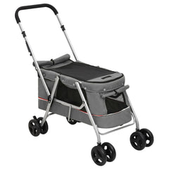 Folding Dog Stroller 100x49x96 cm Linen Fabric Grey