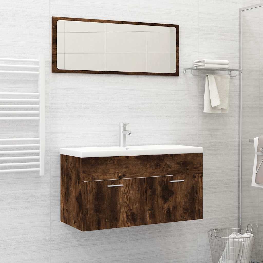 vidaXL 2 Piece Bathroom Furniture Set Smoked Oak Engineered Wood 1