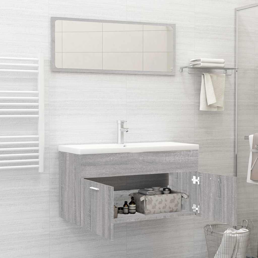 vidaXL 2 Piece Bathroom Furniture Set Grey Sonoma Engineered Wood 3