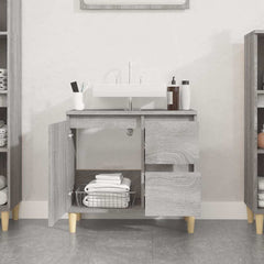 vidaXL Bathroom Cabinet | Grey sonoma | Engineered wood, solid eucalyptus wood 3